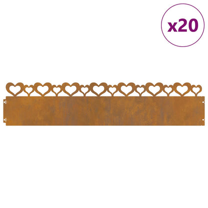 Lawn Edgings 20 pcs 103 x 0.05 x 22 cm Weathering Steel Rusty