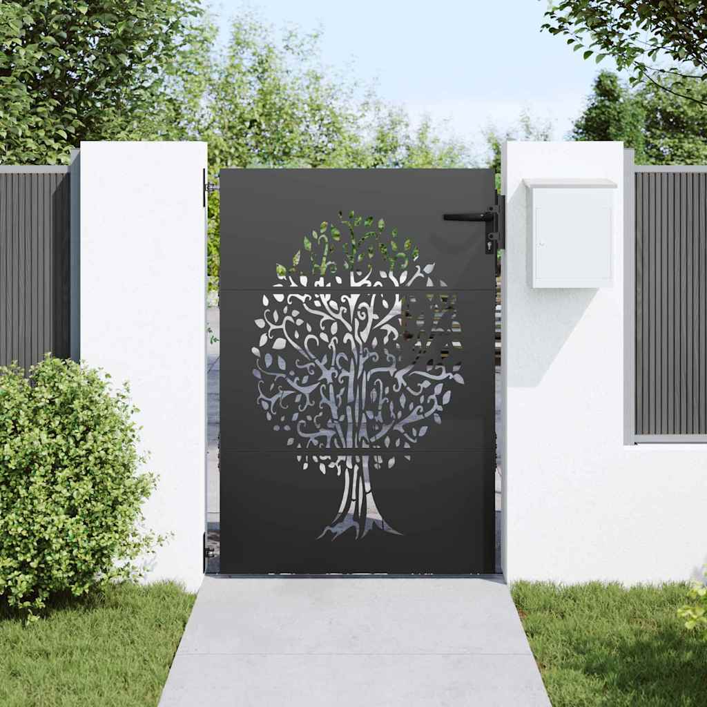 Garden Gate with Lock Black 85 x 150 cm Powder-coated steel