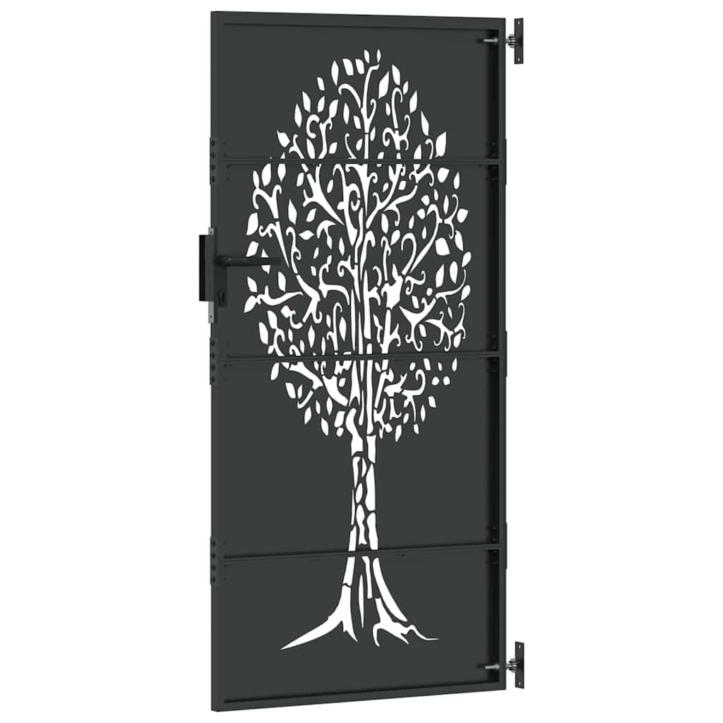 Garden Gate with Lock Black 85 x 200 cm Powder-coated steel