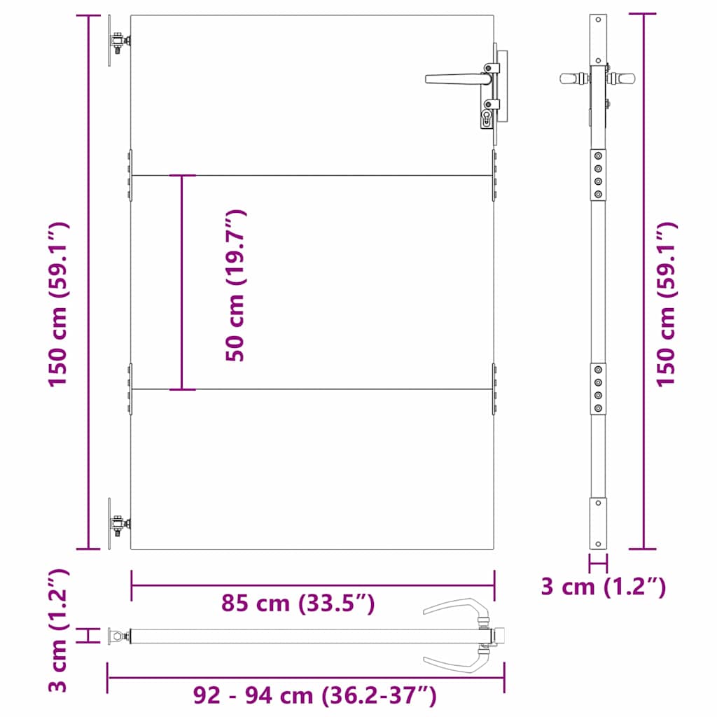 Garden Gate with Lock Black 85 x 150 cm Powder-coated steel