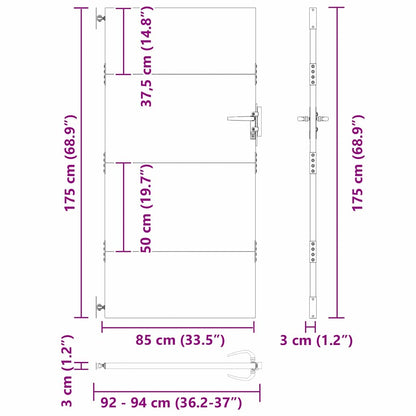 Garden Gate with Lock Black 85 x 175 cm Powder-coated steel