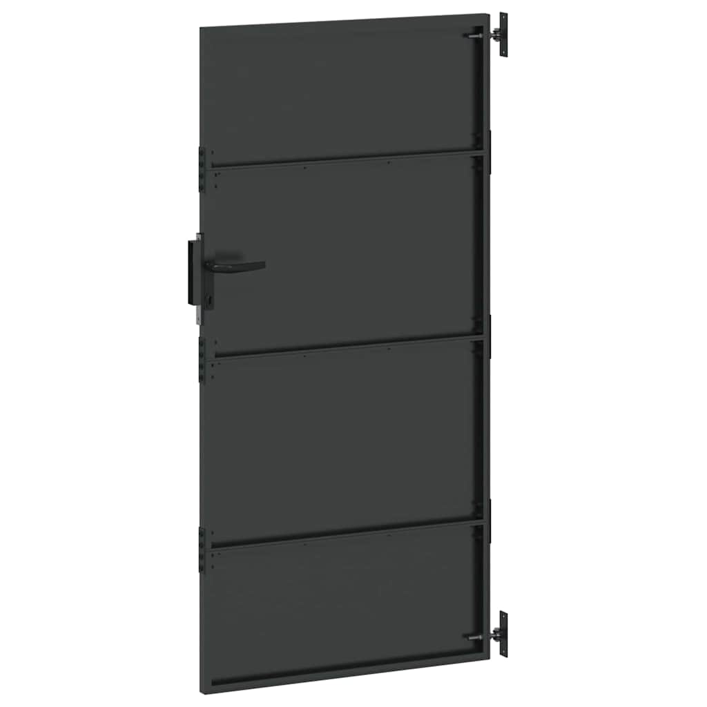 Garden Gate with Lock Black 85 x 200 cm Powder-coated steel