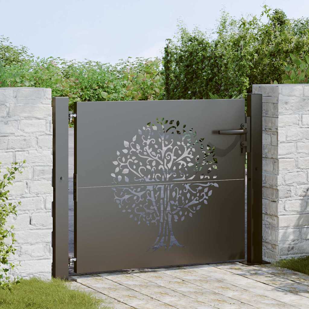 Garden Gate with Lock Black 110 x 105 cm Powder-coated steel