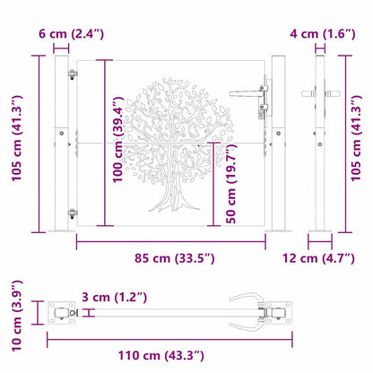 Garden Gate with Lock Black 110 x 105 cm Powder-coated steel