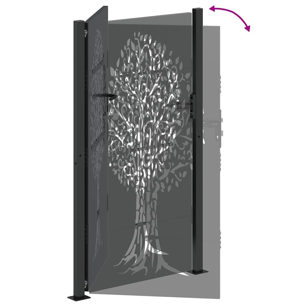 Garden Gate with Lock Black 110 x 180 cm Powder-coated steel