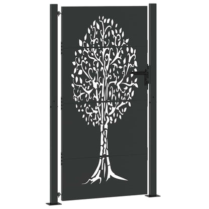 Garden Gate with Lock Black 110 x 205 cm Powder-coated steel