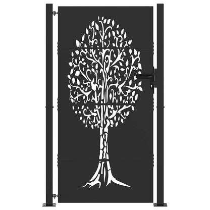 Garden Gate with Lock Black 110 x 205 cm Powder-coated steel