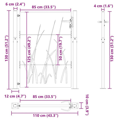Garden Gate with Lock Black 110 x 130 cm Powder-coated steel