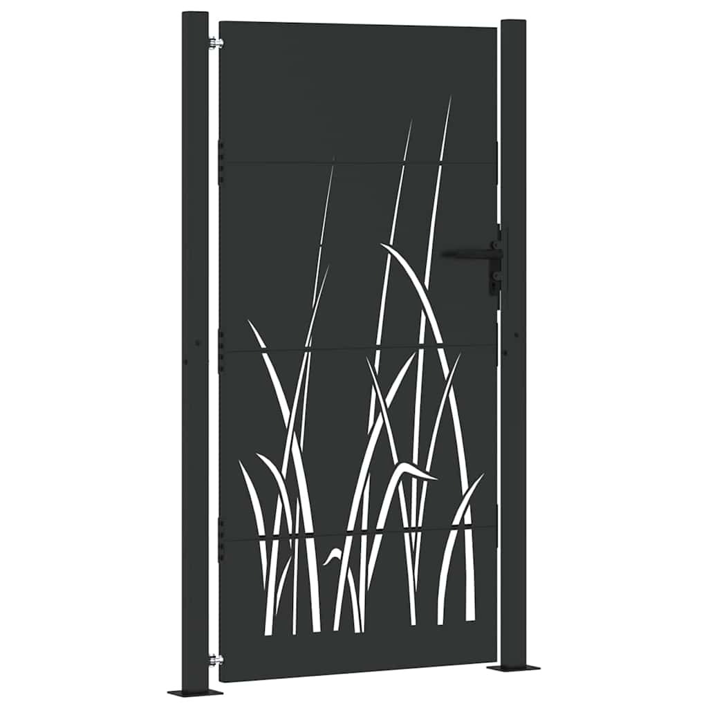 Garden Gate with Lock Black 110 x 205 cm Powder-coated steel