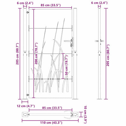 Garden Gate with Lock Black 110 x 205 cm Powder-coated steel