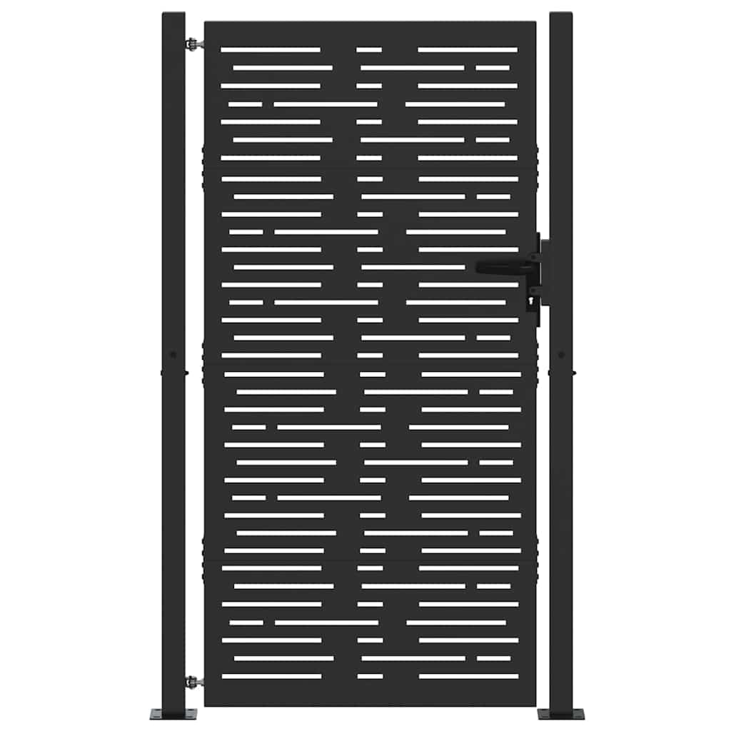 Garden Gate with Lock Black 110 x 205 cm Powder-Coated Steel