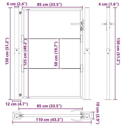 Garden Gate with Lock Black 110 x 130 cm Powder-Coated Steel
