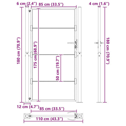 Garden Gate with Lock Black 110 x 180 cm Powder-Coated Steel
