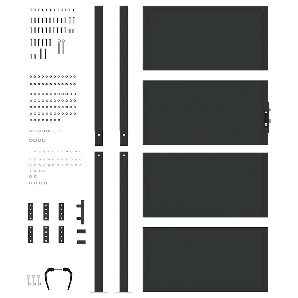 Garden Gate with Lock Black 110 x 205 cm Powder-Coated Steel