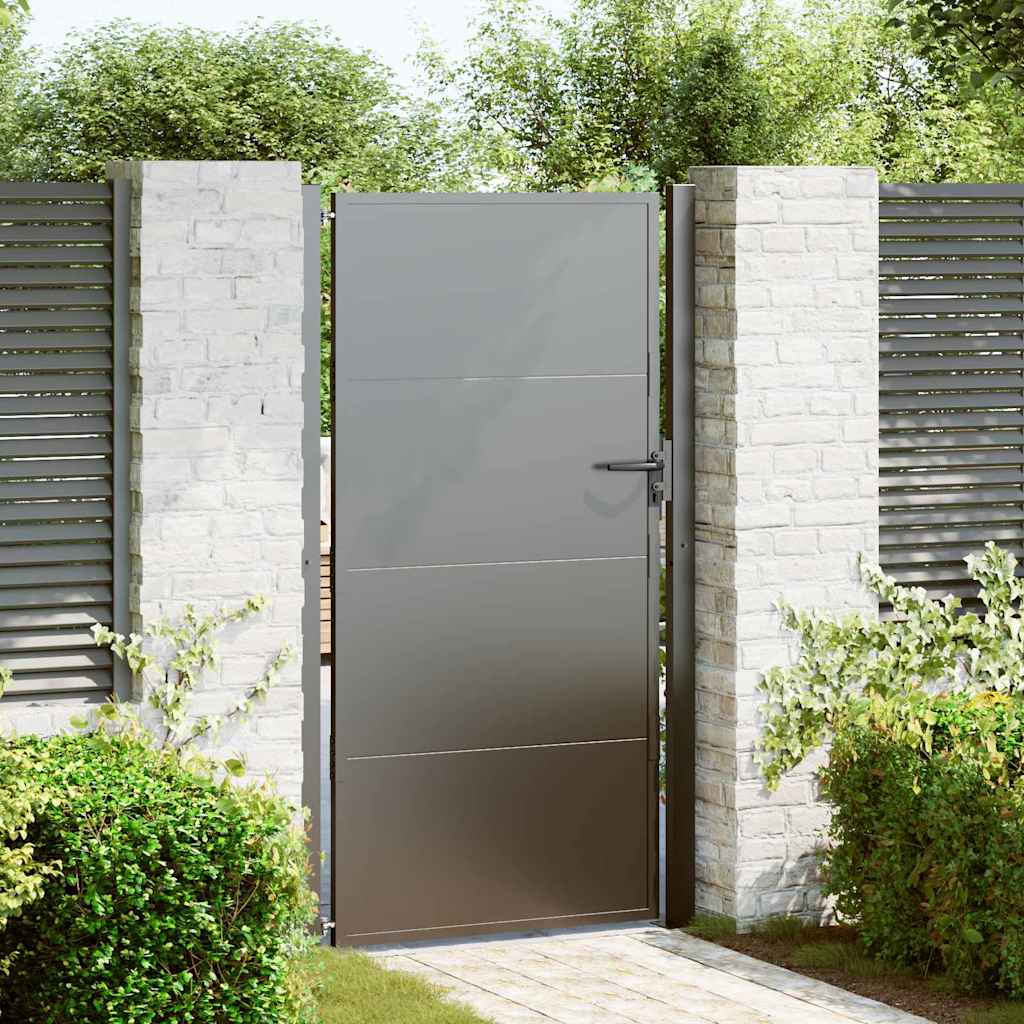 Garden Gate with Lock Black 110 x 205 cm Powder-Coated Steel