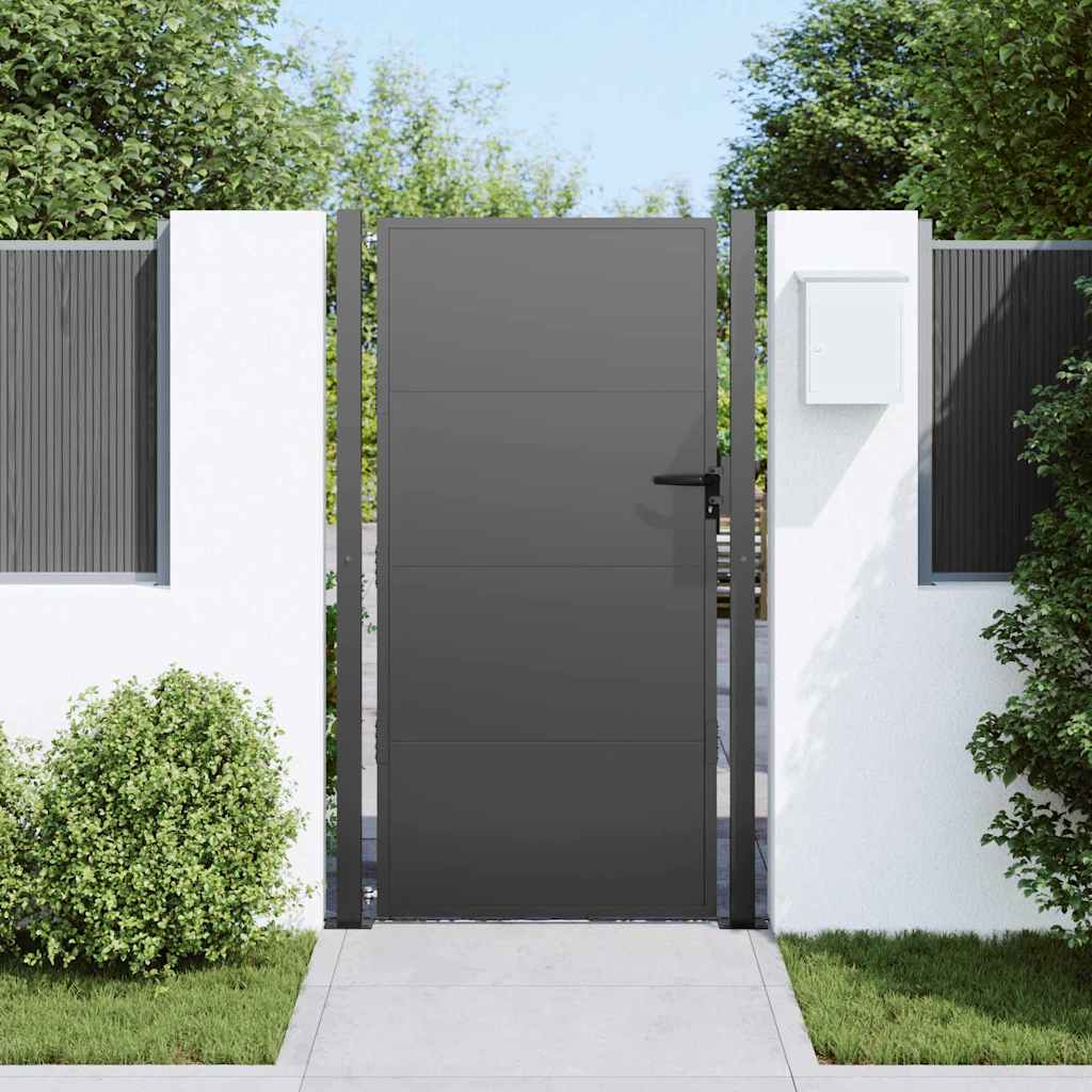Garden Gate with Lock Black 110 x 205 cm Powder-Coated Steel