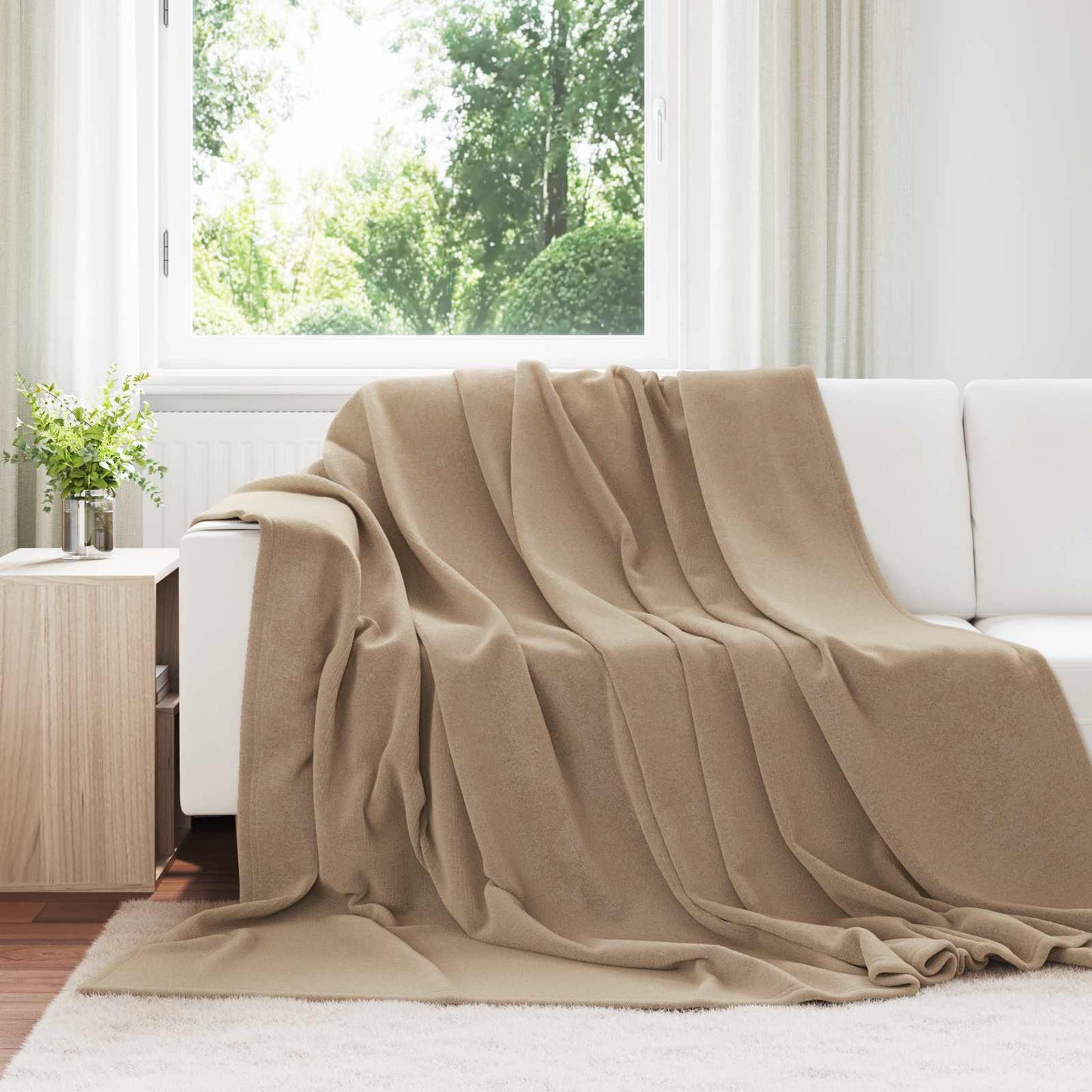 Throw Blanket Camel 240 x 270 cm Fleece