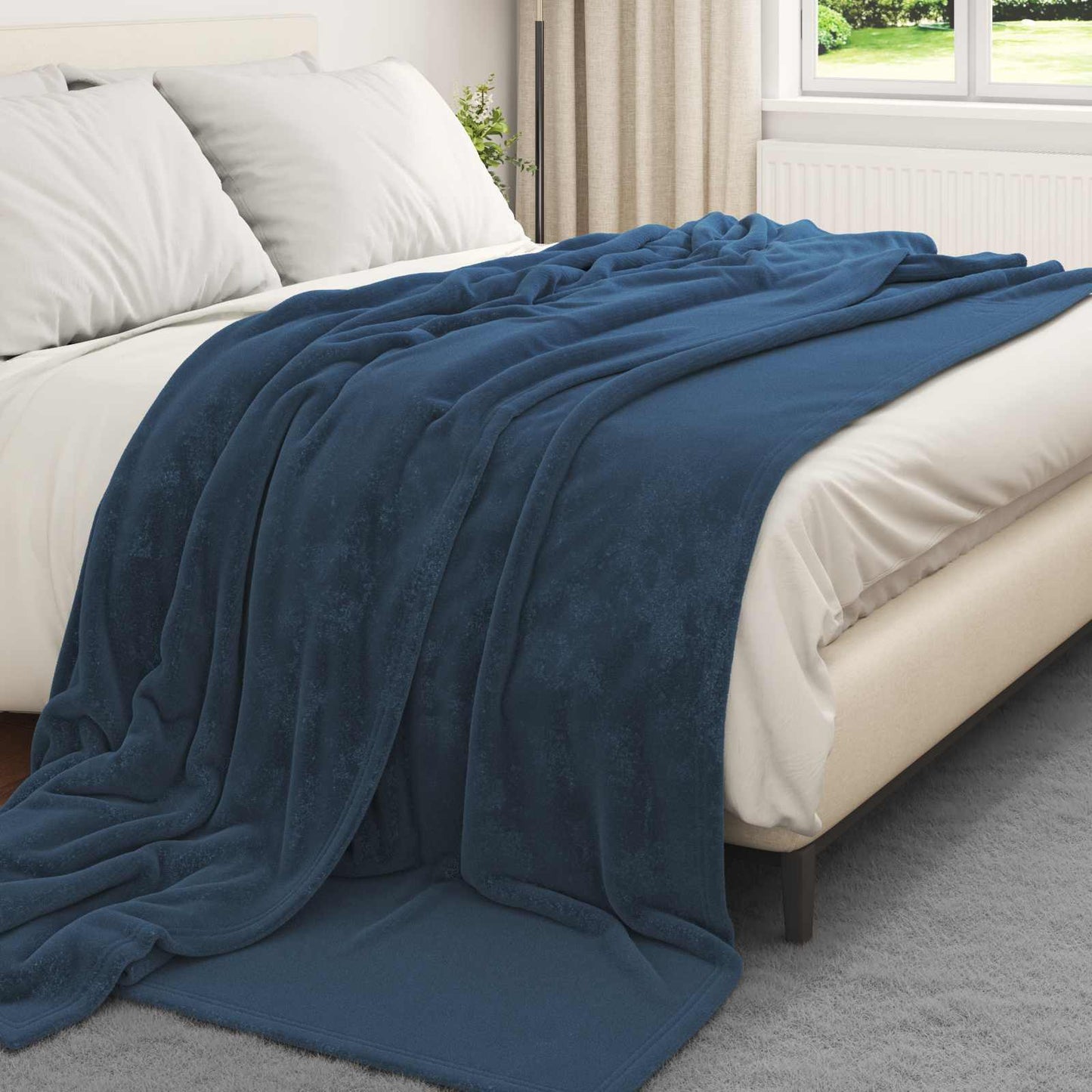 Throw Blanket Navy Blue 220 x 240 cm Fleece