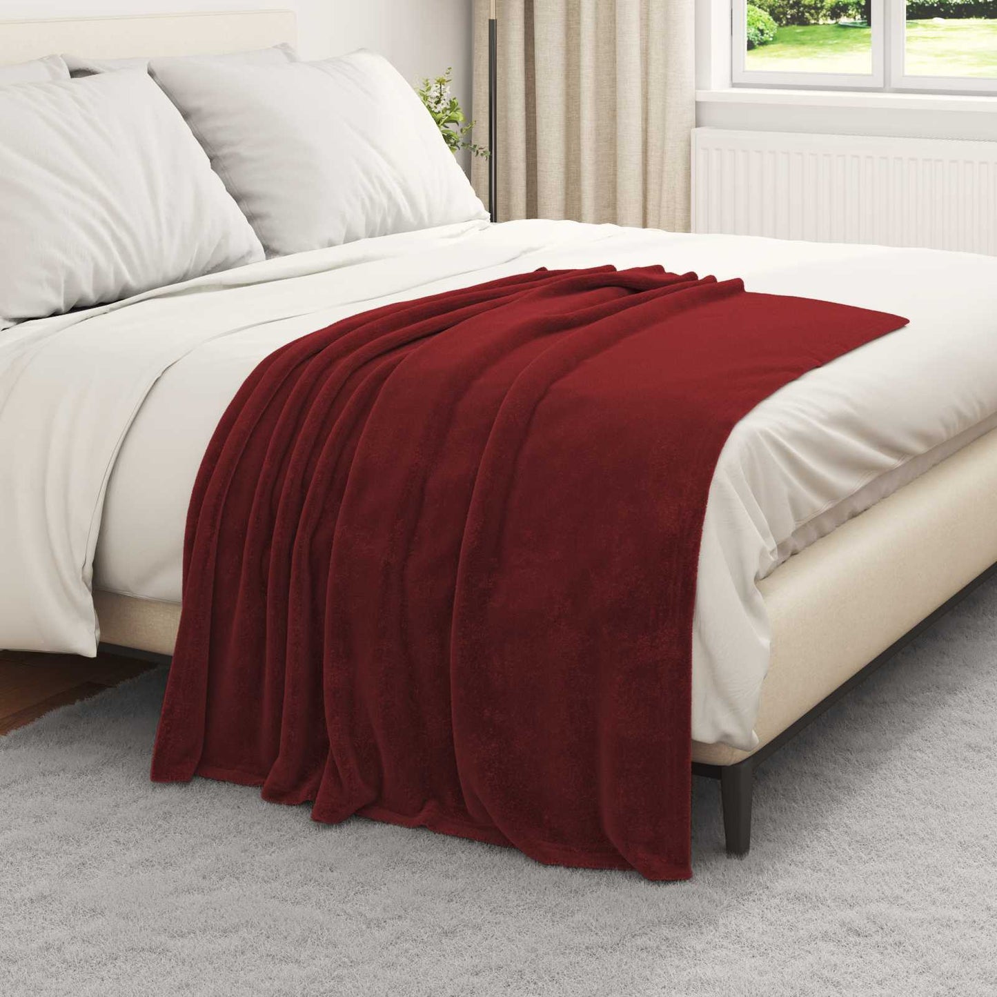 Throw Blanket Bordeaux Red 130 x 150 cm Fleece
