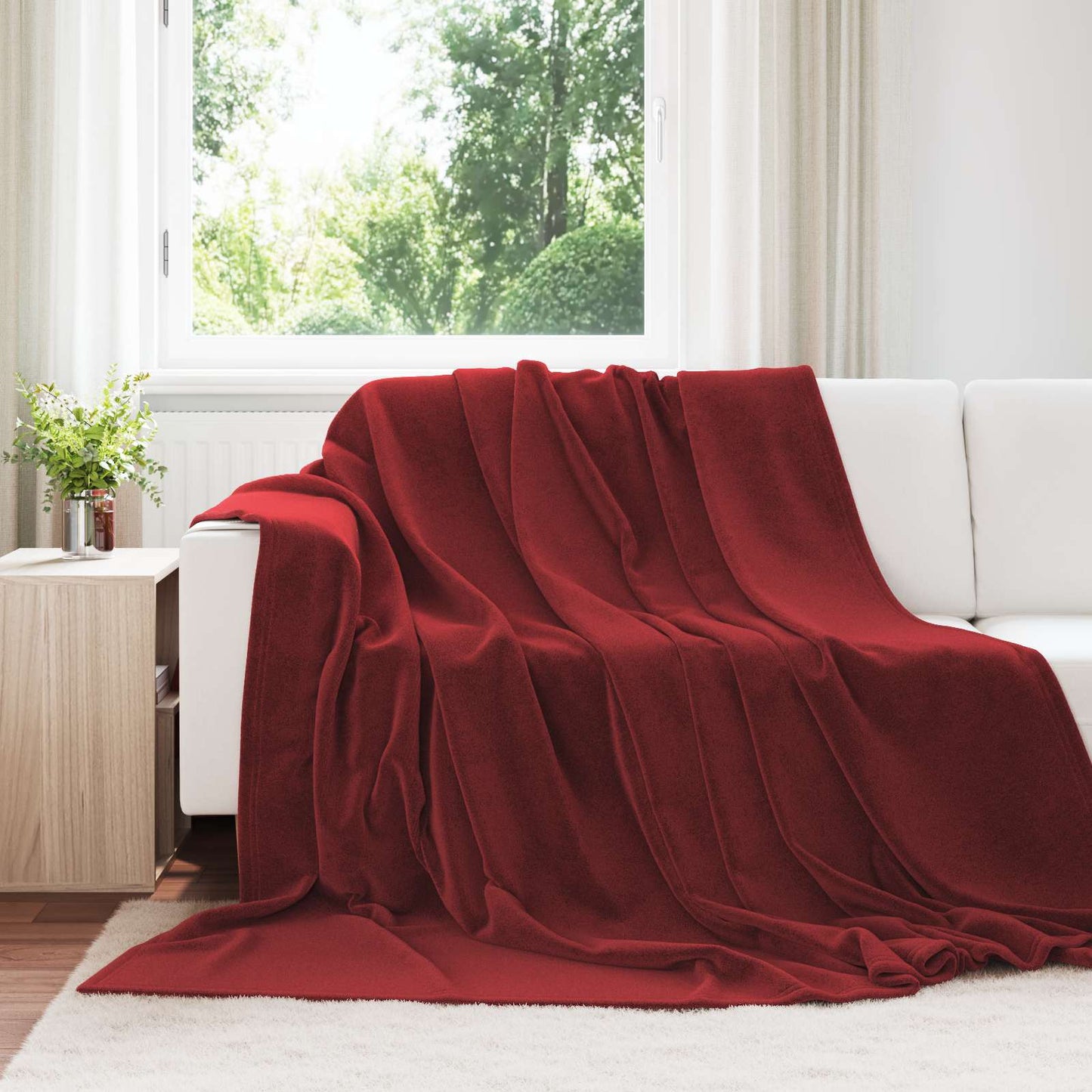Throw Blanket Bordeaux Red 220 x 240 cm Fleece