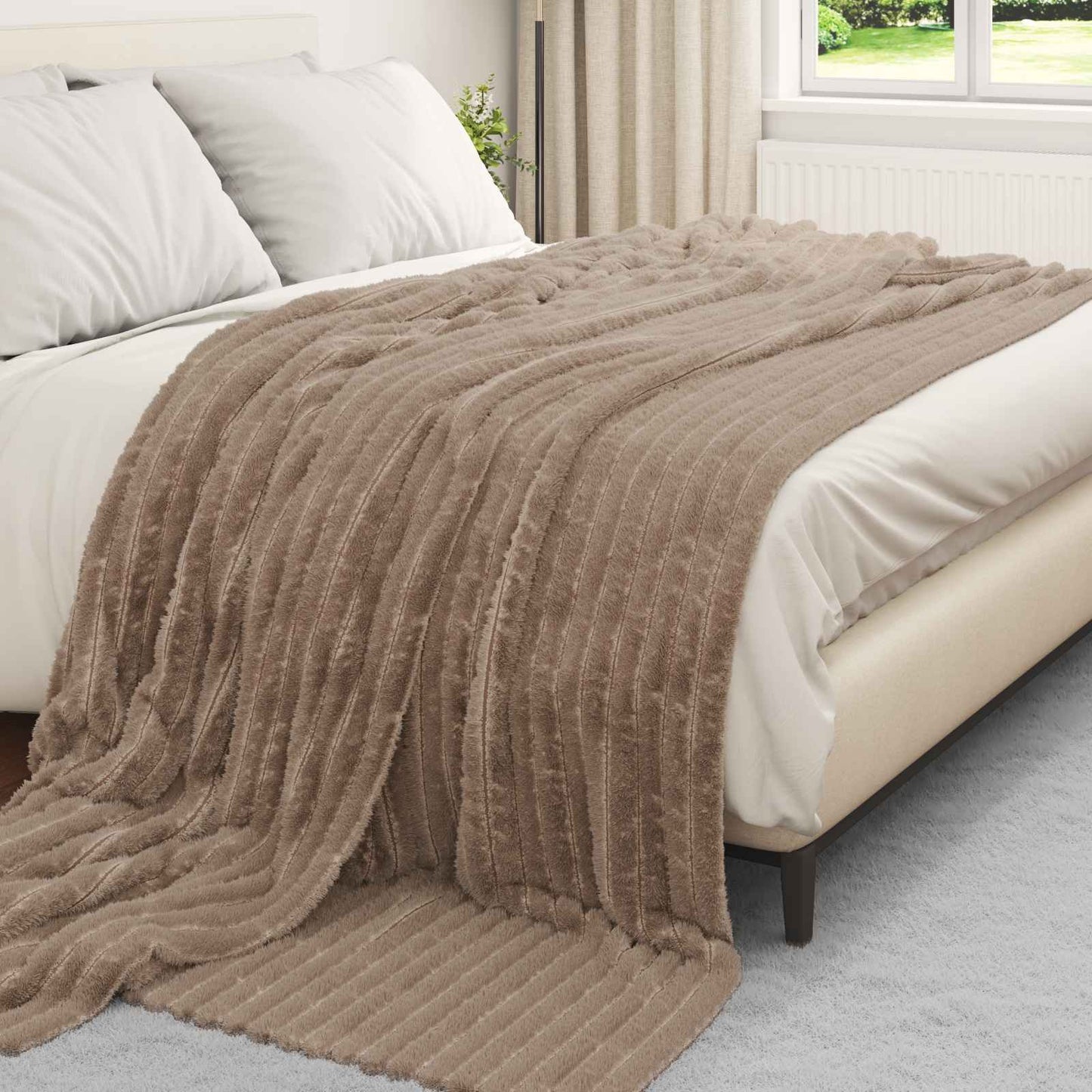 Throw Blanket Camel 240 x 220 cm Fleece