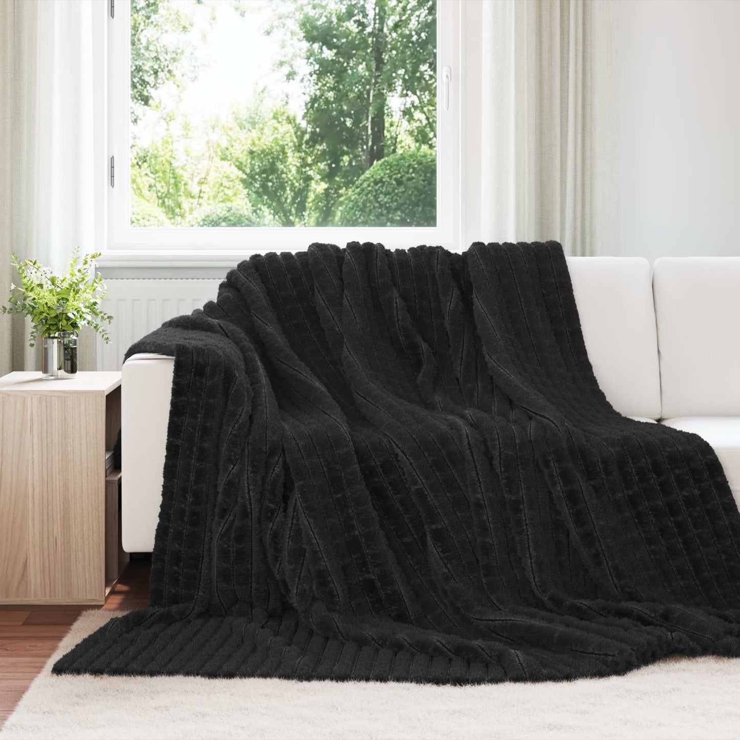 Throw Blanket Black 270 x 240 cm Fleece