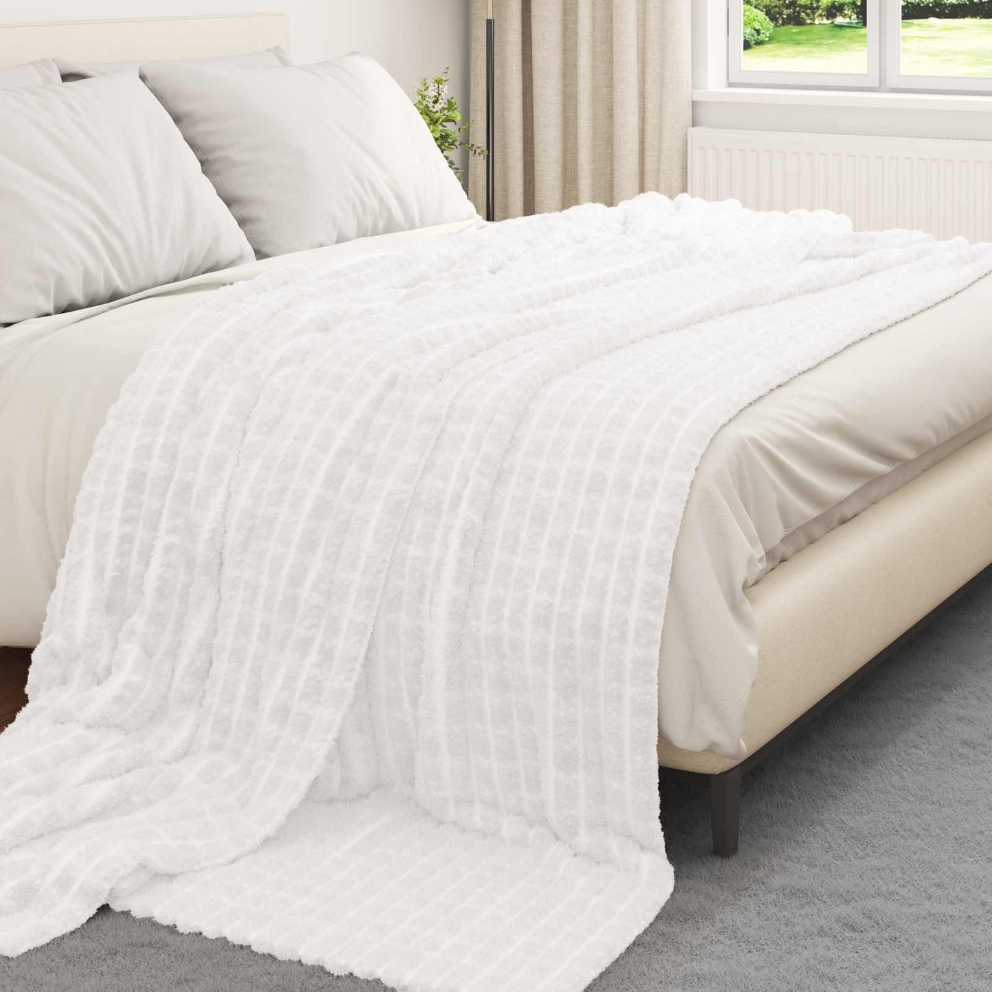 Throw Blanket White 240 x 220 cm Fleece