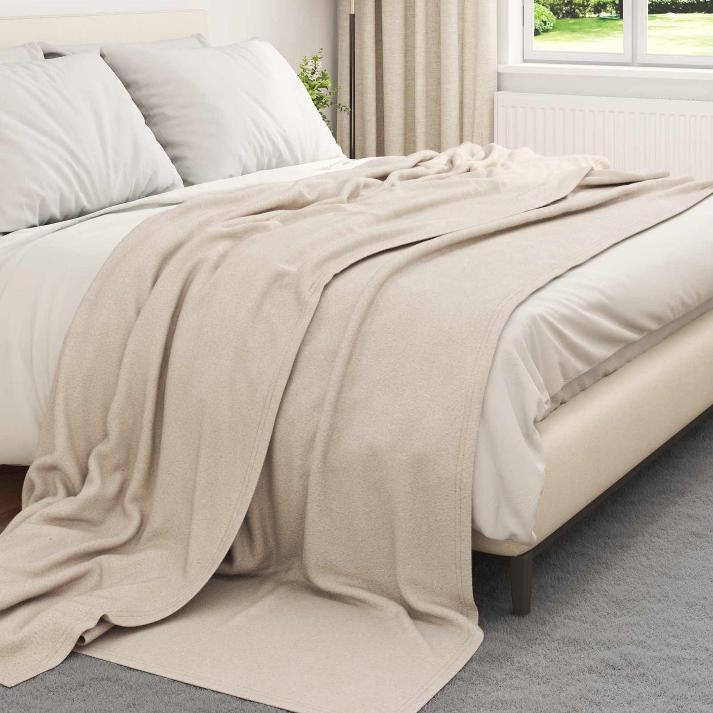Throw Blanket Beige 240 x 220 cm Fleece
