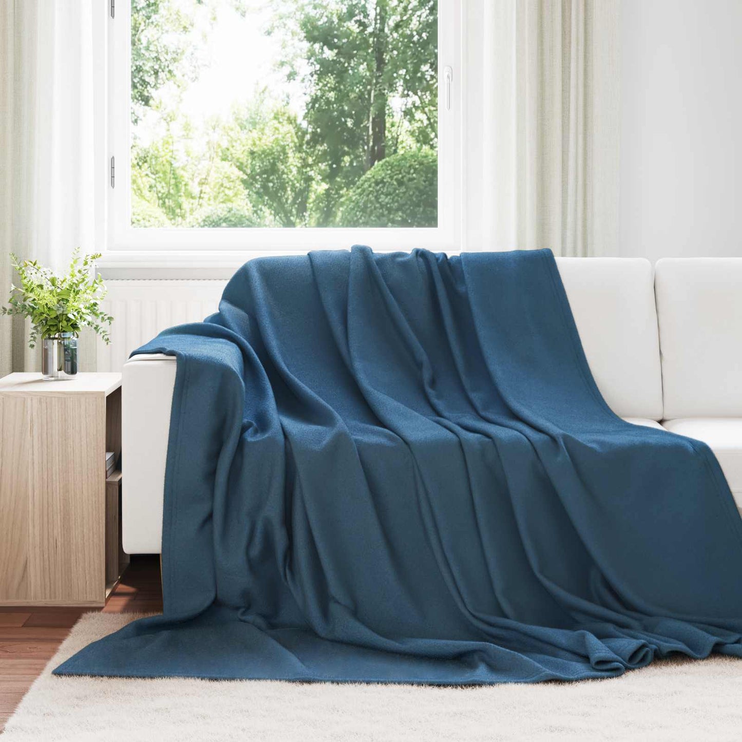 Throw Blanket Navy Blue 240 x 220 cm Fleece