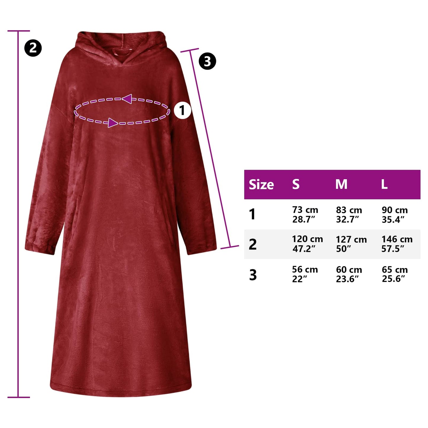 Blanket Hoodie Bordeaux Red M Flannel