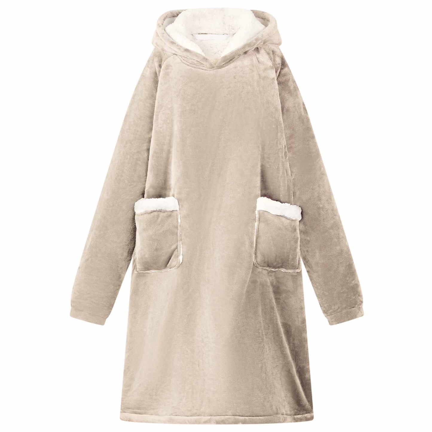 Blanket Hoodie Beige L Fleece and Flannel