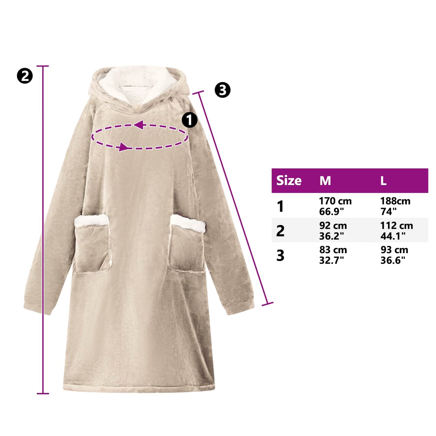 Blanket Hoodie Beige L Fleece and Flannel