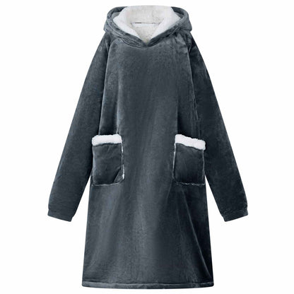 Blanket Hoodie Navy Blue L Fleece and Flannel