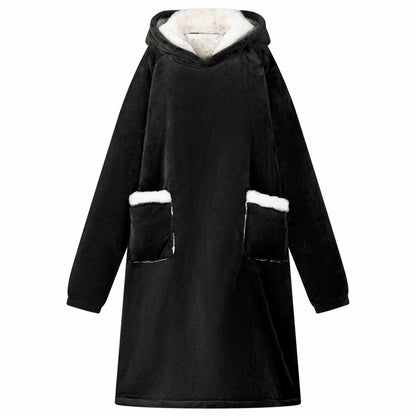 Blanket Hoodie Black L Fleece and Flannel