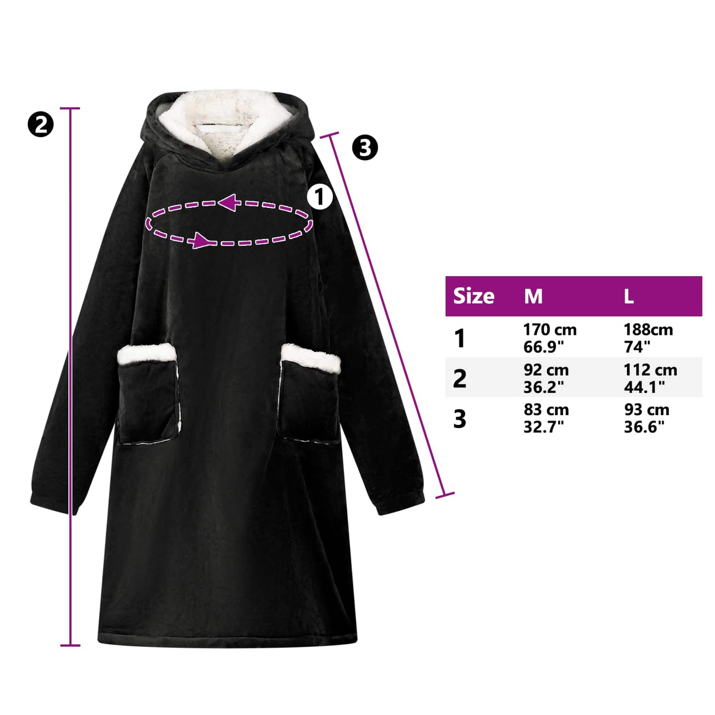 Blanket Hoodie Black L Fleece and Flannel