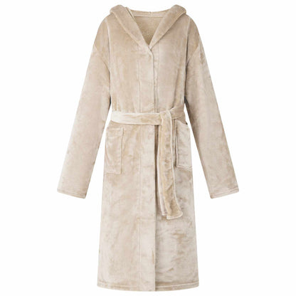 Bathrobe Hoodie Beige XL Flannel