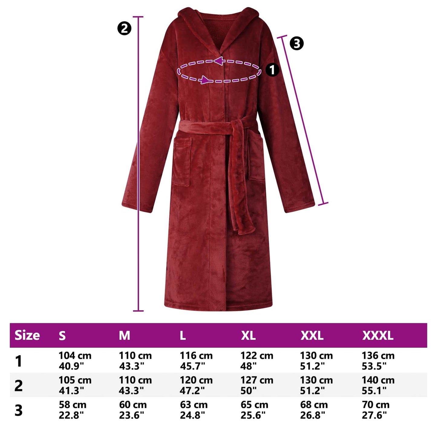 Bathrobe Hoodie Bordeaux Red M Flannel