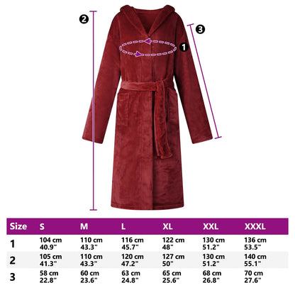 Bathrobe Hoodie Bordeaux Red XL Flannel