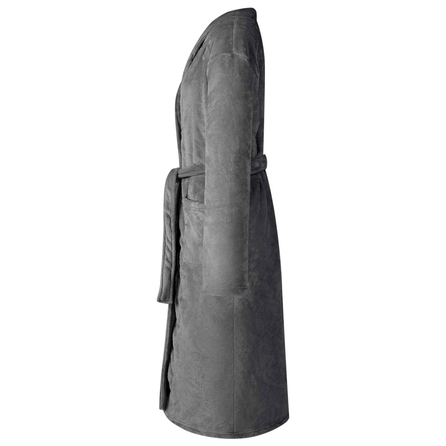Bathrobe without Hood Dark Grey M Flannel