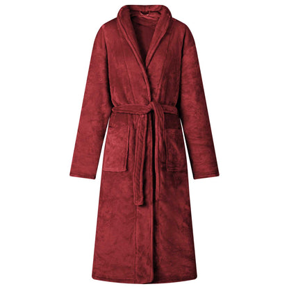 Bathrobe without Hood Bordeaux Red XL Flannel
