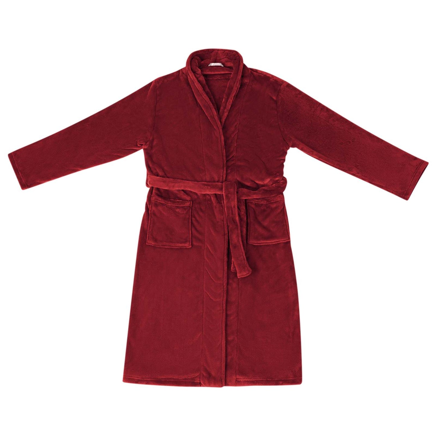 Bathrobe without Hood Bordeaux Red XL Flannel