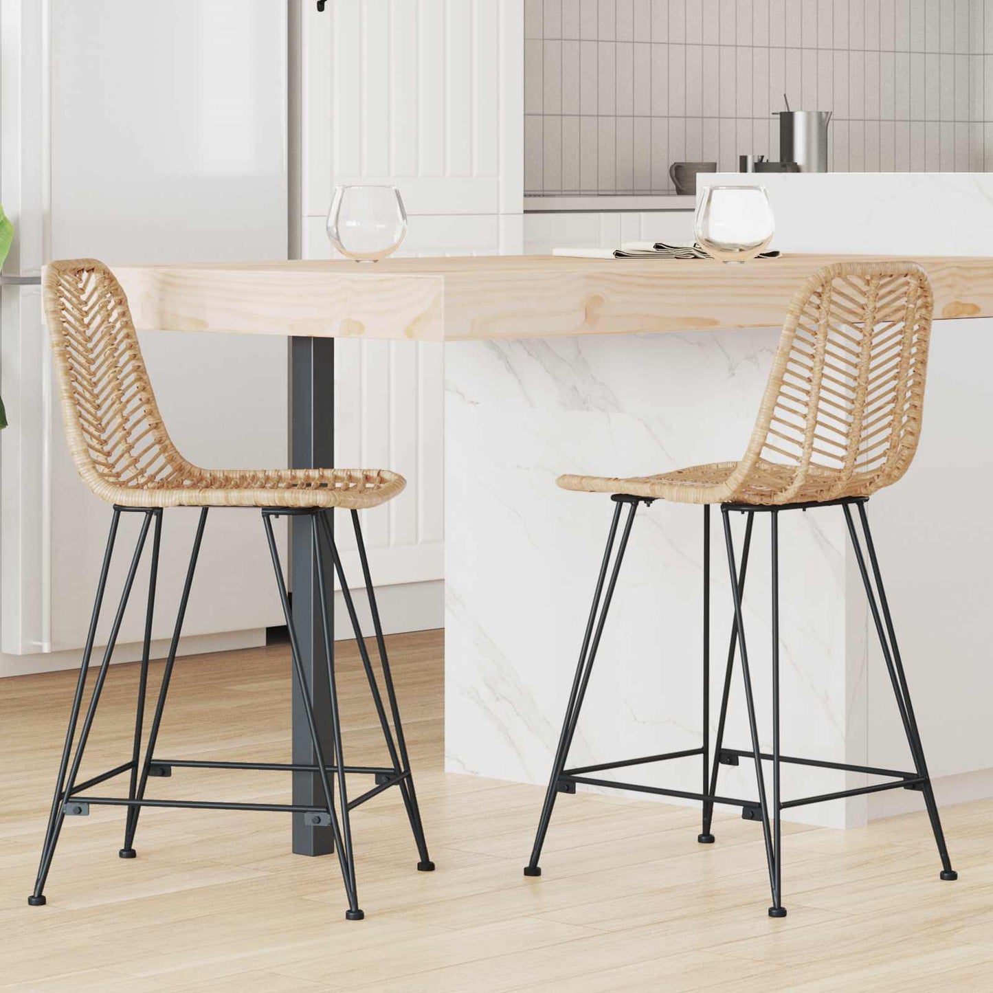 Bar Chair 2 pcs 44.5 x 54.5 x 97.5 cm Rattan and Iron