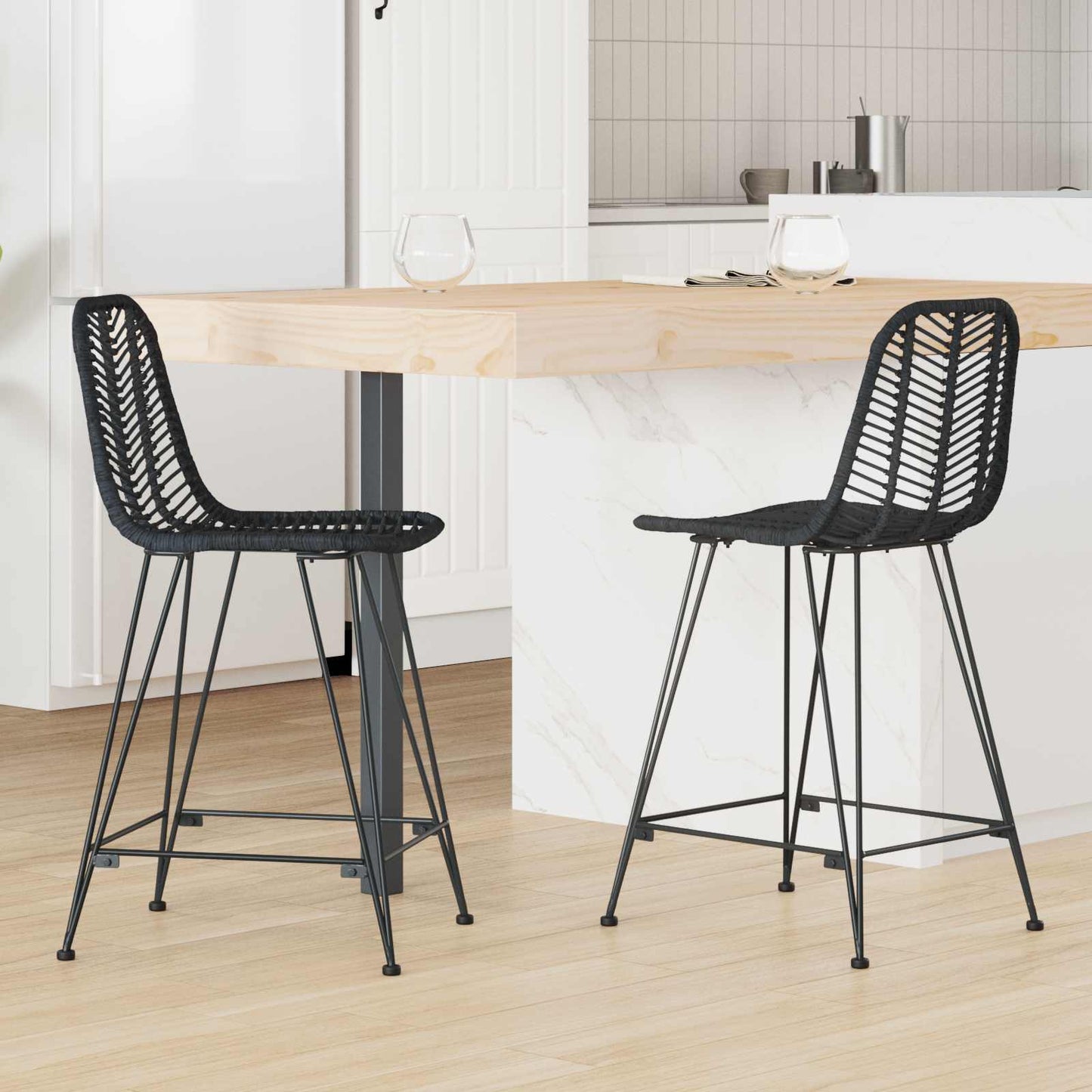 Bar Chair 2 pcs 44.5 x 54.5 x 97.5 cm Rattan and Iron