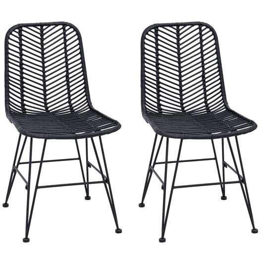Dining Chair 2 pcs Rattan and Iron Black 44.5 x 54.5 x 85 cm