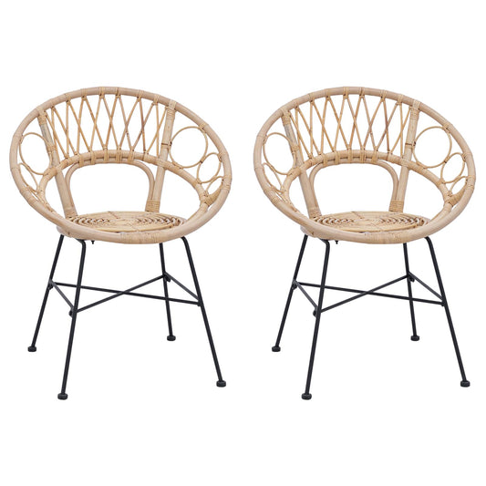 Dining Chair 2 pcs Rattan and Iron Natural 54 x 65 x 82 cm