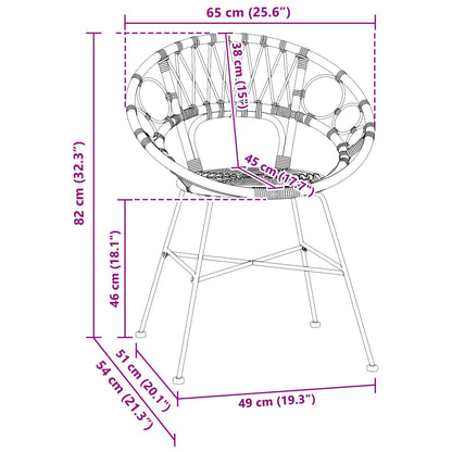 Dining Chair 2 pcs Rattan and Iron Natural 54 x 65 x 82 cm