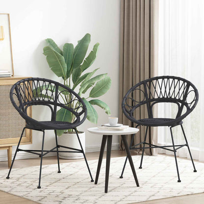 Dining Chair 2 pcs Rattan and Iron Black 54 x 65 x 82 cm