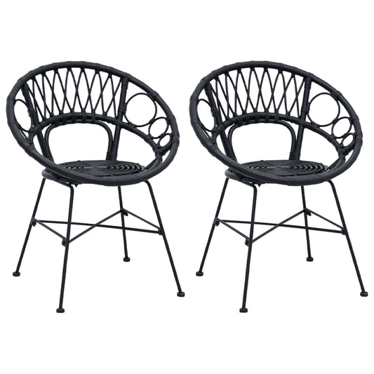 Dining Chair 2 pcs Rattan and Iron Black 54 x 65 x 82 cm