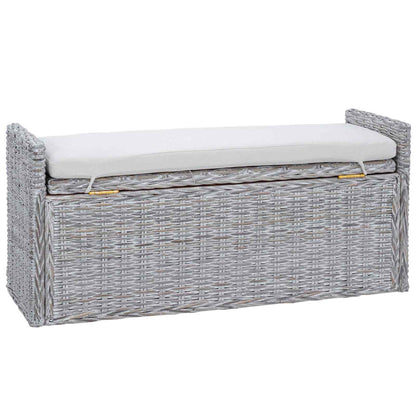 Storage Bench with Cushion White Wash 110 x 40 x 50 cm Rattan