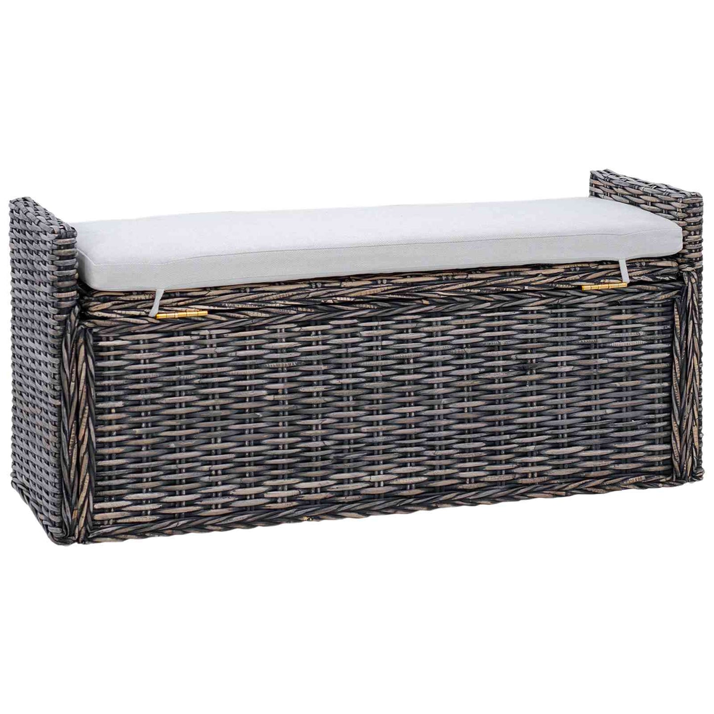 Storage Bench with Cushion Black Wash 110 x 40 x 50 cm Rattan